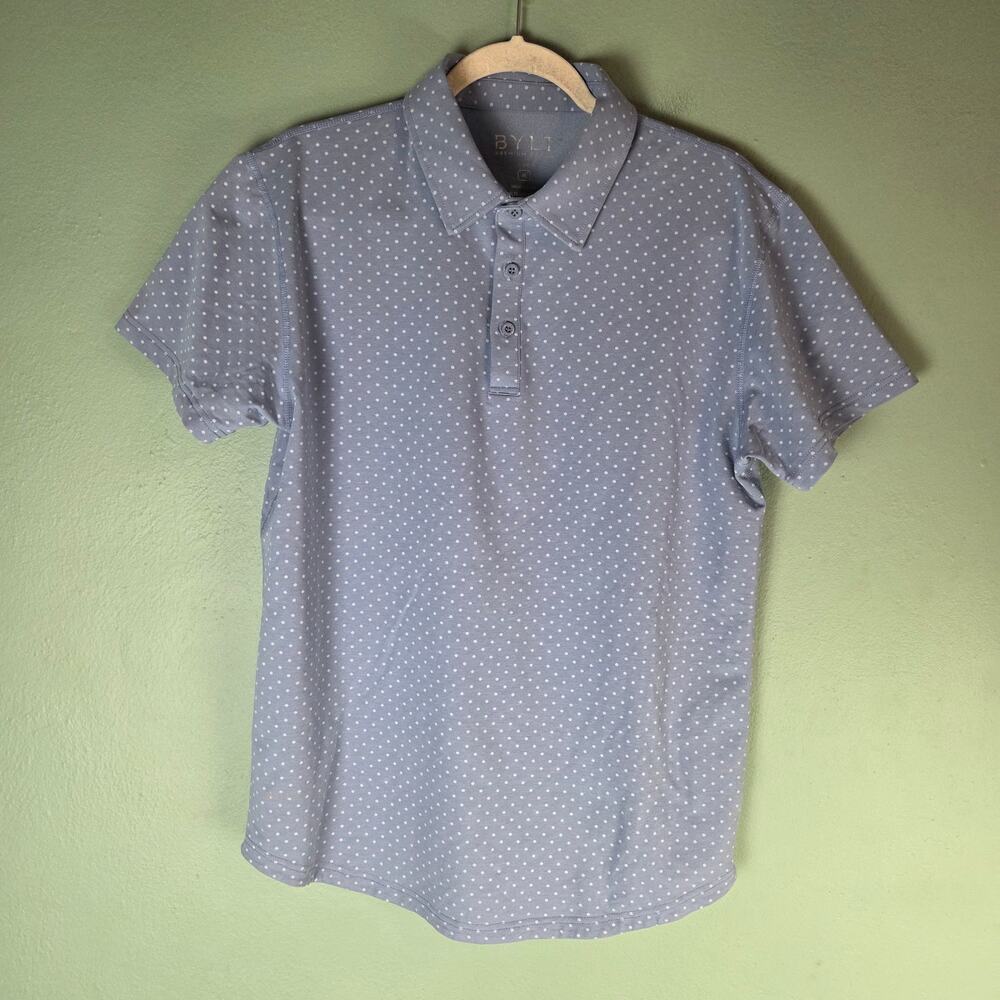 BYLT Premium Basics Lux Mens Medium Blue Polka Dot Short Sleeve Performance Polo